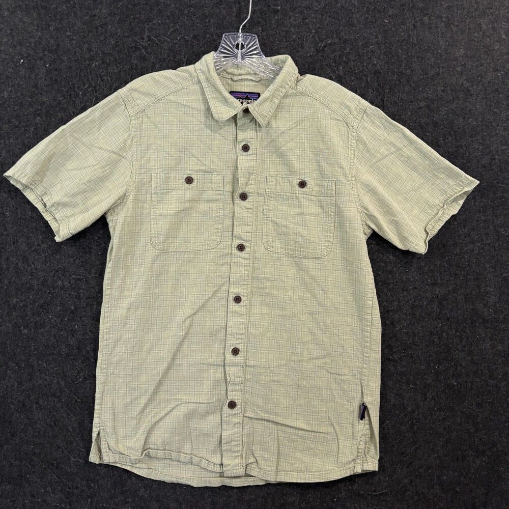 Patagonia Back Step Shirt Men's Small Green Check Hemp Organic Cotton Pockets